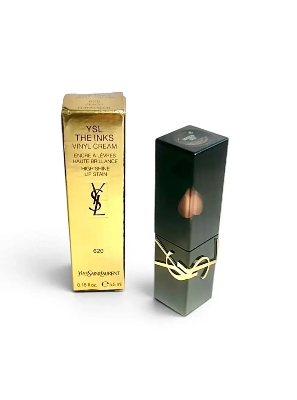 YSL The Inks Vinyl Cream High Shine Lip Stain in shade 620 Peach Subversion